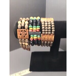 Vintage Set Of 3 Wooden Strech Bracelets Bohemian Boho Bracelet Hippie